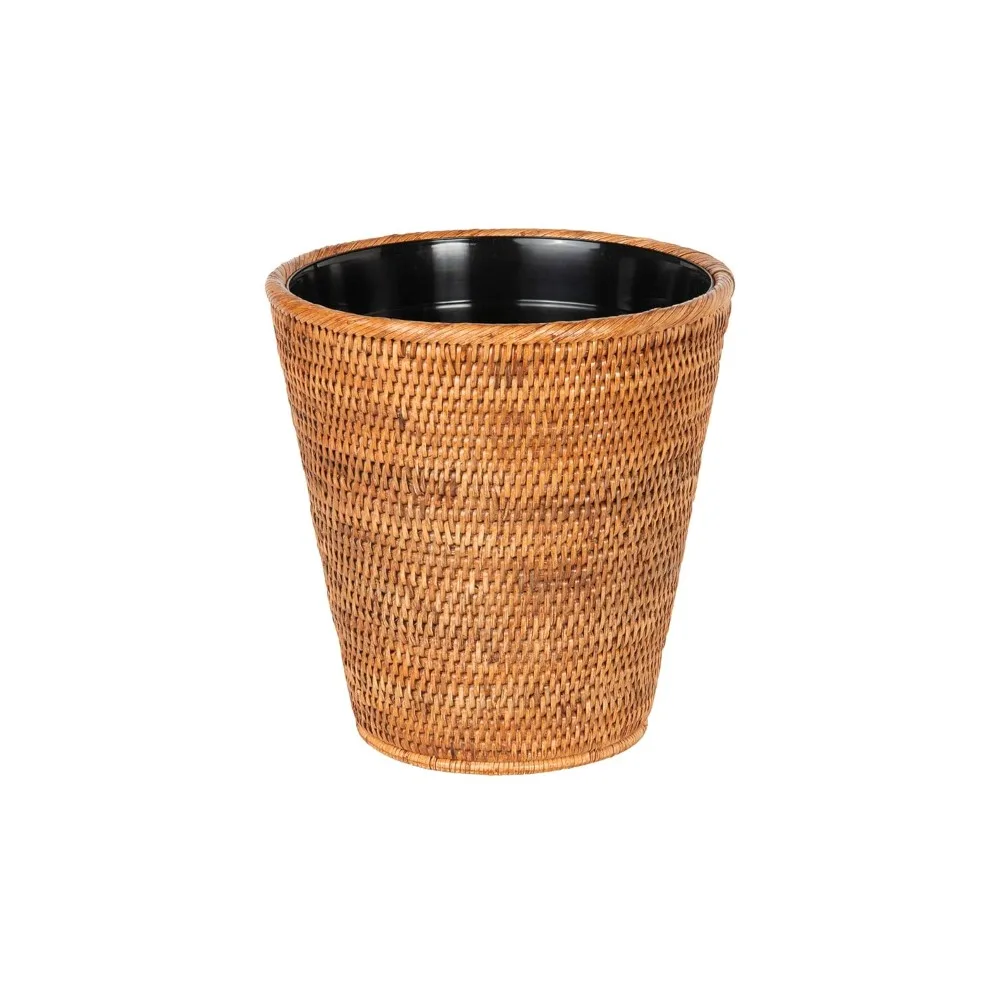 

Handmade Rattan Wastebasket with Plastic Liner Small Trash Can for Bedroom Bathroom Vanity RV Dorm