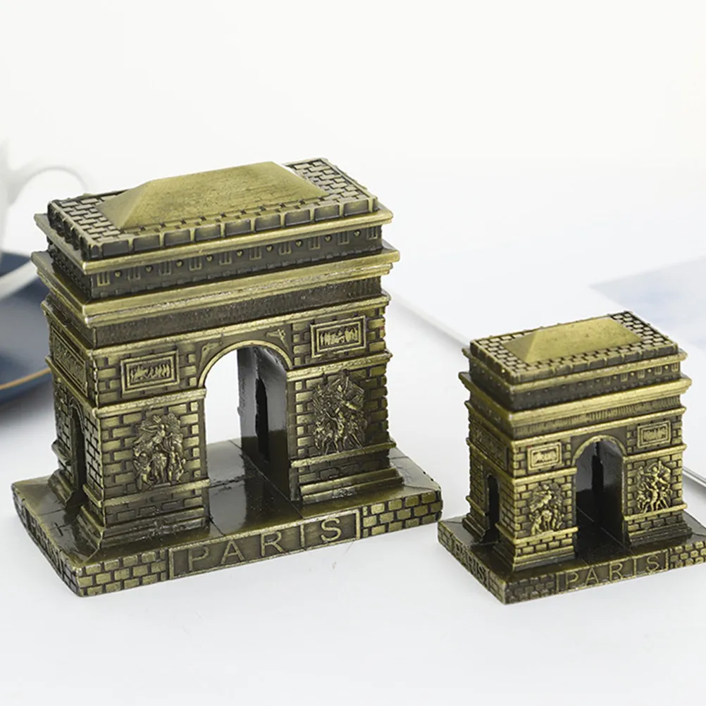 Vintage Alloy Triumphal Arch Desktop Ornament Home Decor Bar Decoration Retro European Style Metal Architecture Sculpture Unique