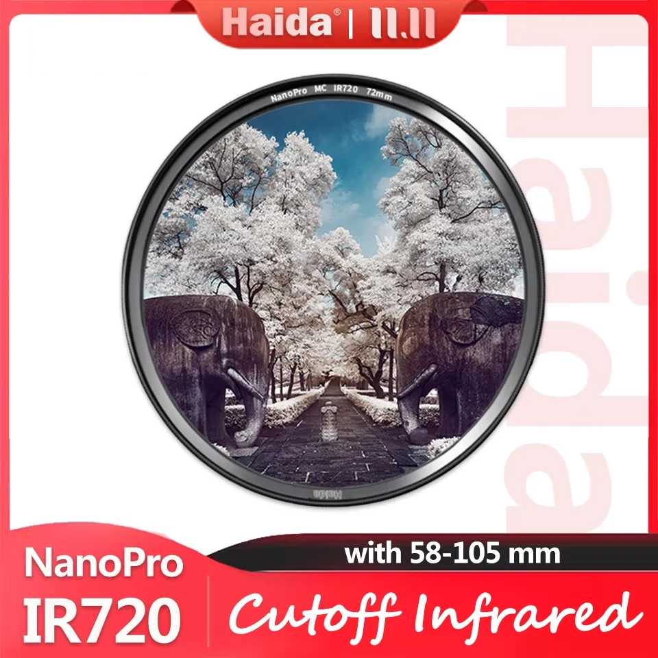 Haida NanoPro IR720 Filter Used for Infrared Photography Blocks Visible Light Up to 720nm with 58/62/67/72/77/82/95/105mm