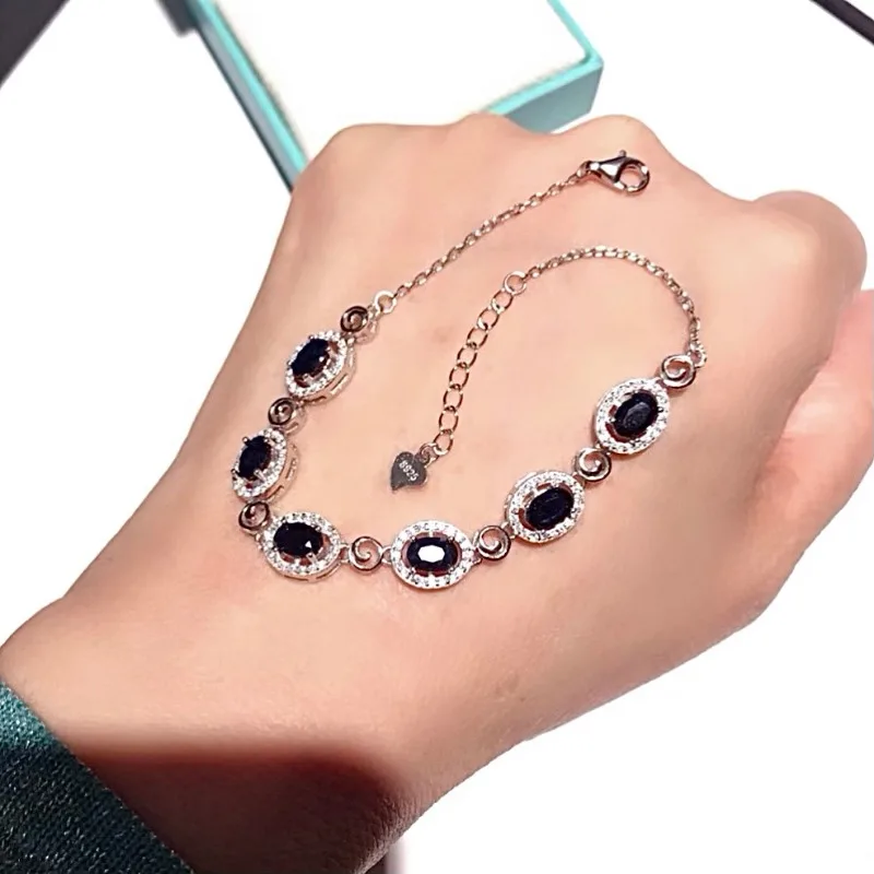 

Natural 4X6 Natural SapphireBracelet S925 Sterling Silver for Women Fine Fashion Luxury Wedding Jewelry Mail