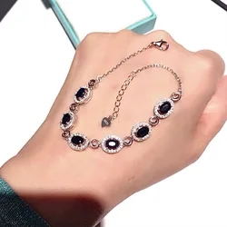 Natural 4X6 Natural SapphireBracelet S925 Sterling Silver for Women Fine Fashion Luxury Wedding Jewelry Mail