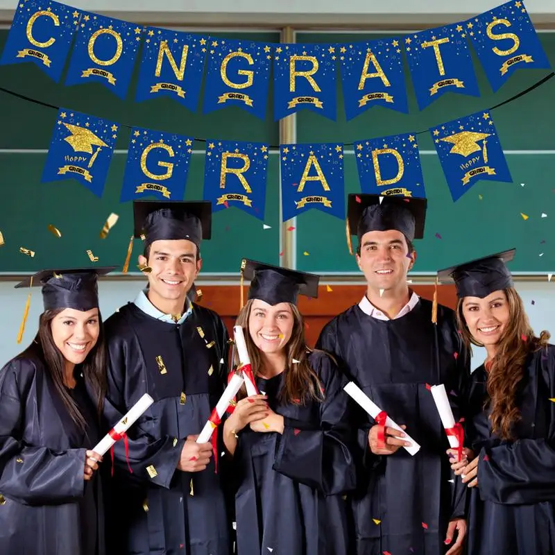 2024 nova parabéns grad banner azul parabéns grad festa banners decoração de formatura reutilizável decorativo com letras douradas