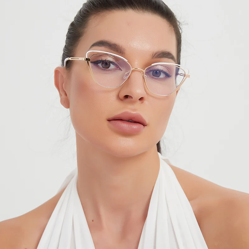 Gafas con montura de ojo de gato para mujer, lentes ópticas de ordenador transparentes, antirayos de luz azul, diseñador de marca