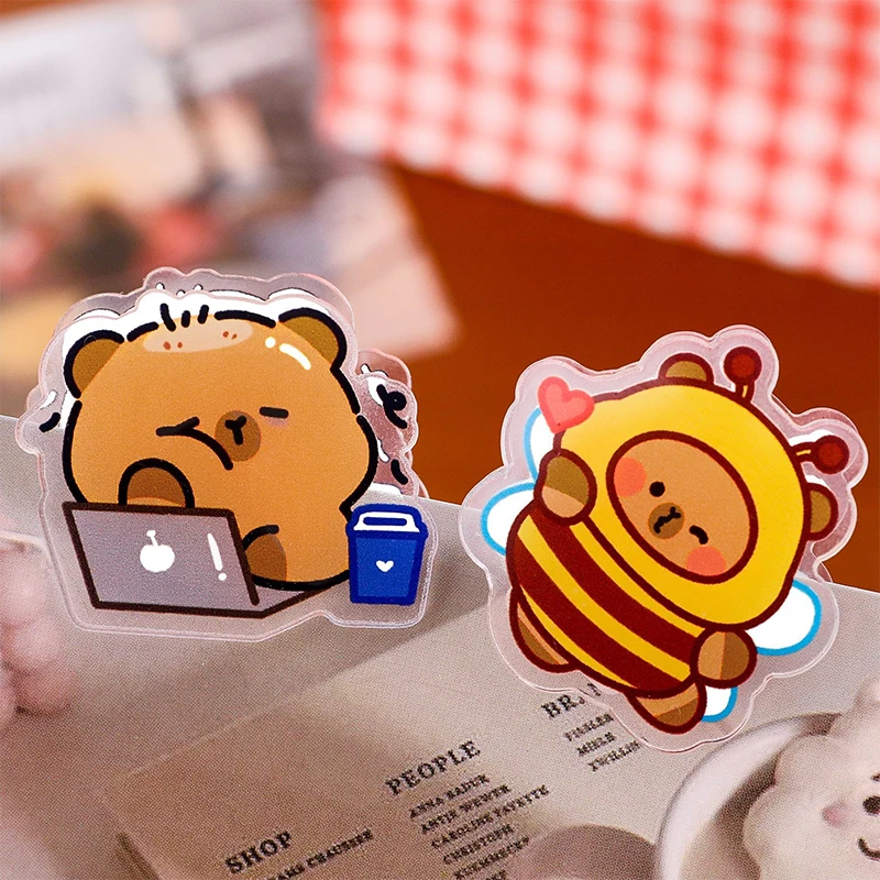 Conjunto de clipes de papel capivara, 4 peças, clipe de memorando pp fofo para papéis de teste e organização de documentos, material de escritório escolar multifuncional