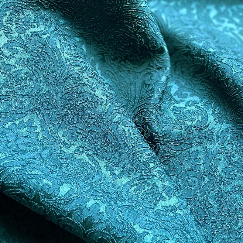 Embossed Jacquard Fabric with Peacock Blue Flower Design Sewing Material Cheongsam Dress Garment Fabric 150cm Sold By The Meter