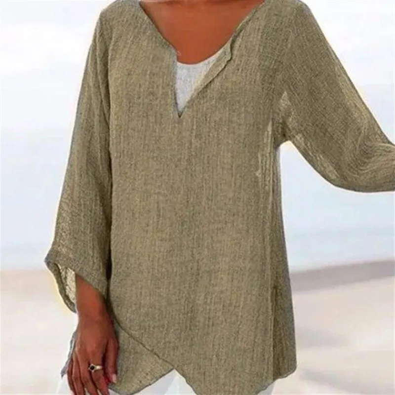 

Women's Long Cotton Linen irt Cool Sle Front Collar Loose Fit Polyester Fiber Long Sve Pure Color Summer Autumn irt