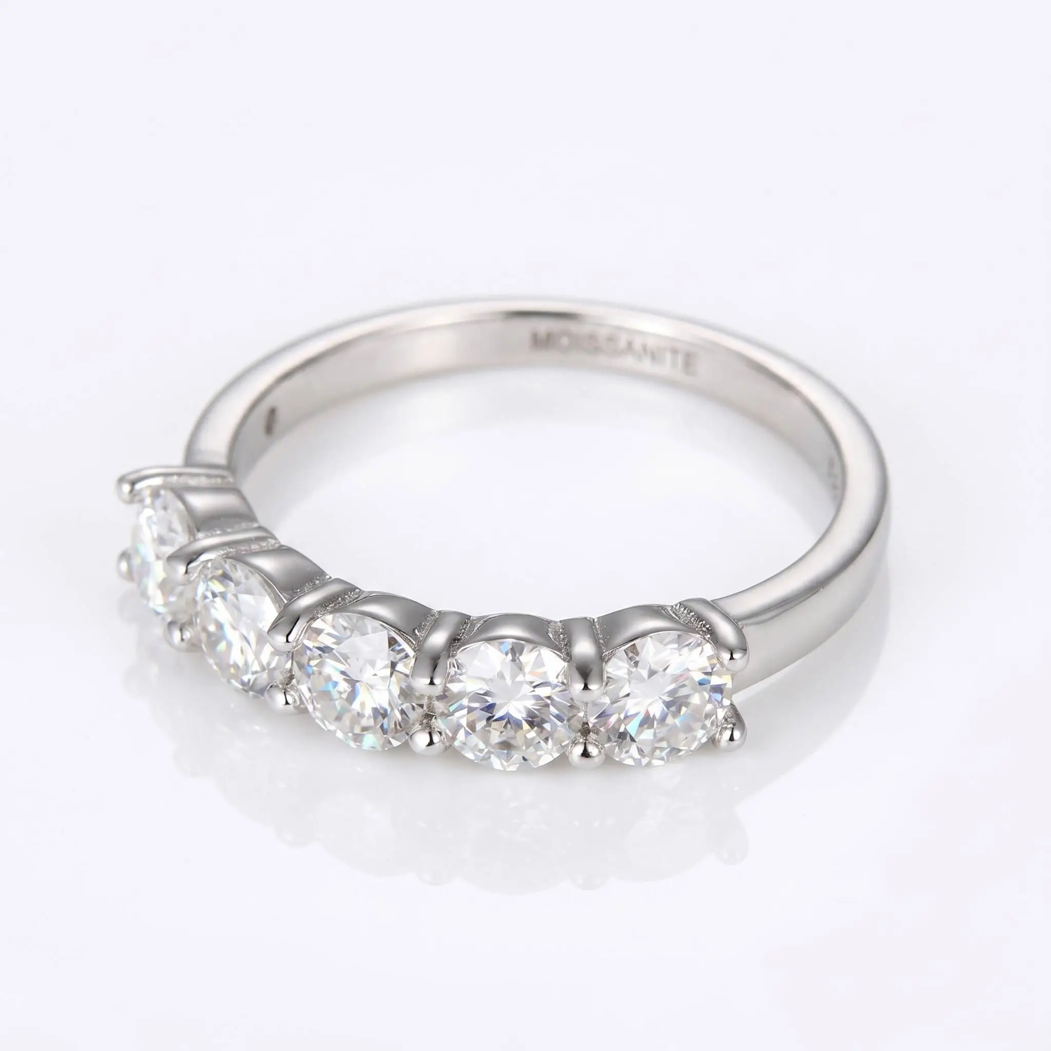 2ct Moissanite Eternity Ring for Women, 925 Silver 5 Stone Shared Prong Ring, D Color VVS1 Moissanite Stackable Wedding Promise