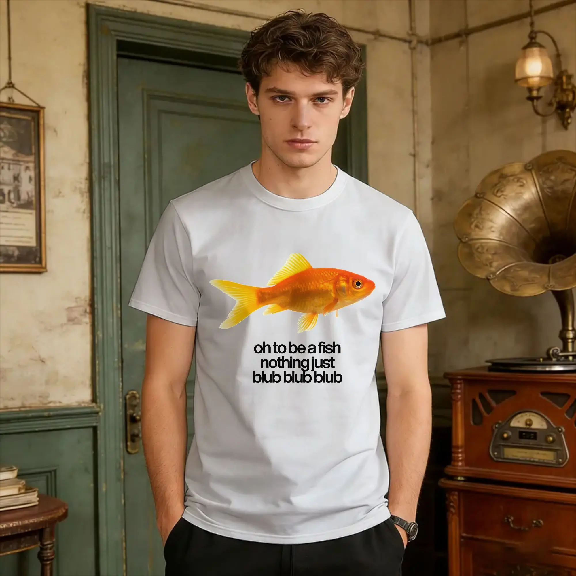 Herren Damen T-Shirt Frutiger Aero Fish Niedliches Lustiges Kunst-T-Shirt Trendiges Strand-T-Shirt Vintage Baumwoll-Oberteil Übergröße 6XL – Detail 5