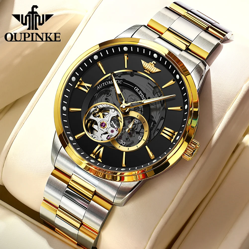 OUPINKE 3190 Japan Movement Watch for Men Skeleton Hollow Luminous Waterproof Original TOP Brand Wristwatch for Man Genuine