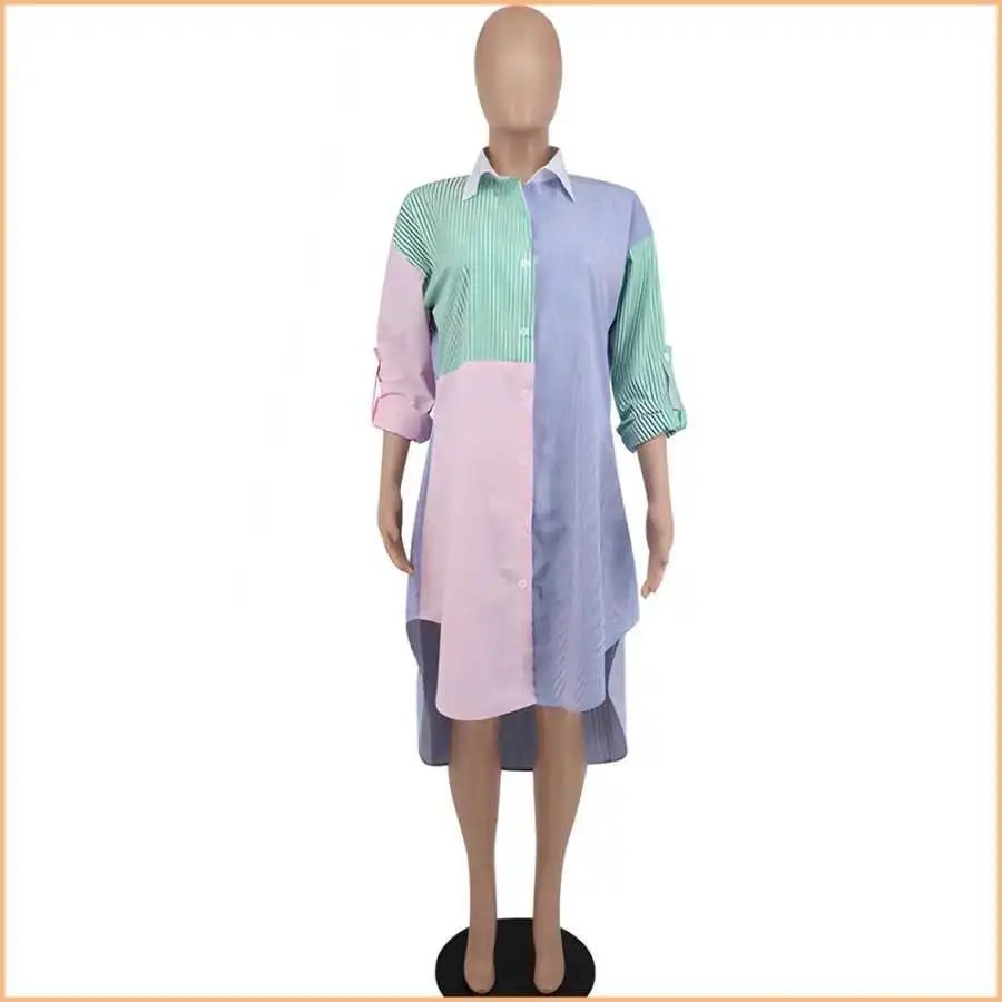 

Women's Casual Stripe Design Long Sve irt Loose Lapel Autumn Faion Comfortable Cotton Blend Warmth-Bearing Outfit