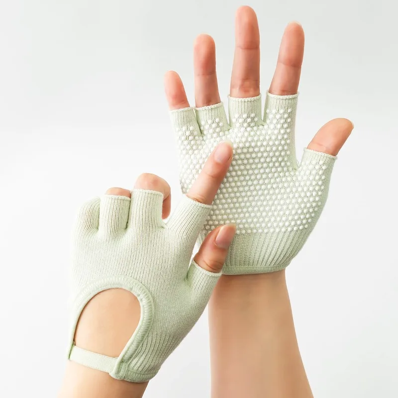 1 Pair Women's Fingerless Yoga Gloves Non Slip Professional Yoga Auxiliary Supplies Anti Skid Exercise Fitness Gloves