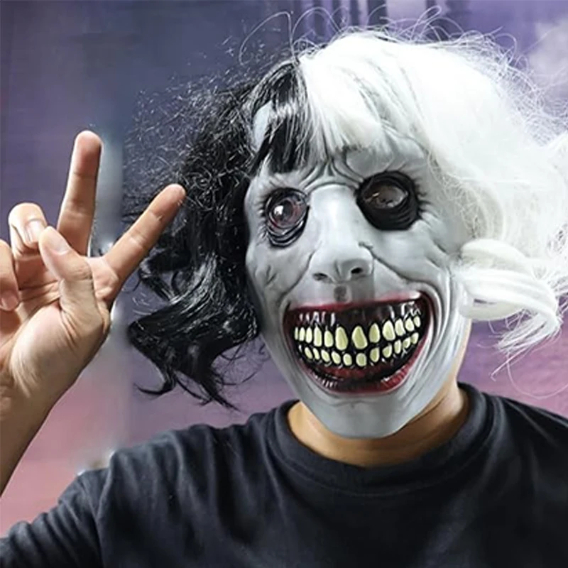 قناع رعب ساخن لعام 2025 قناع الشياطين المبتسمين قناع حفلة مخيف مع عين لحفلات الهالوين كرنفال دعائم تنكرية #5