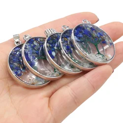 yachu Amethyst Unakite Natural Stone Round Transparent Gravel Tree Pendant Making DIY Necklace Bracelet 33x33mm Accessories