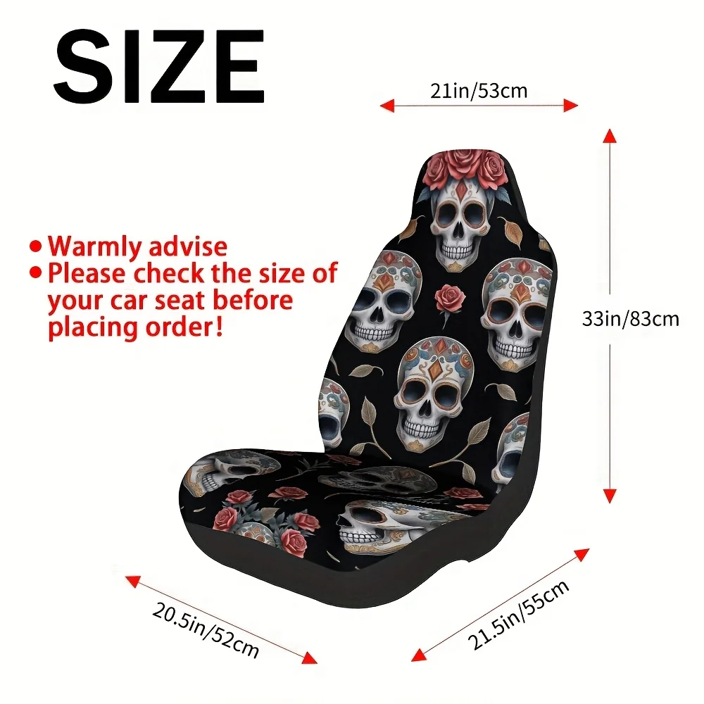 2pcs, Skull Floral Intricate Design Car Seat Covers, Practical Gift Idea For Drivers And Car Owners, Easy To Install On Driver A