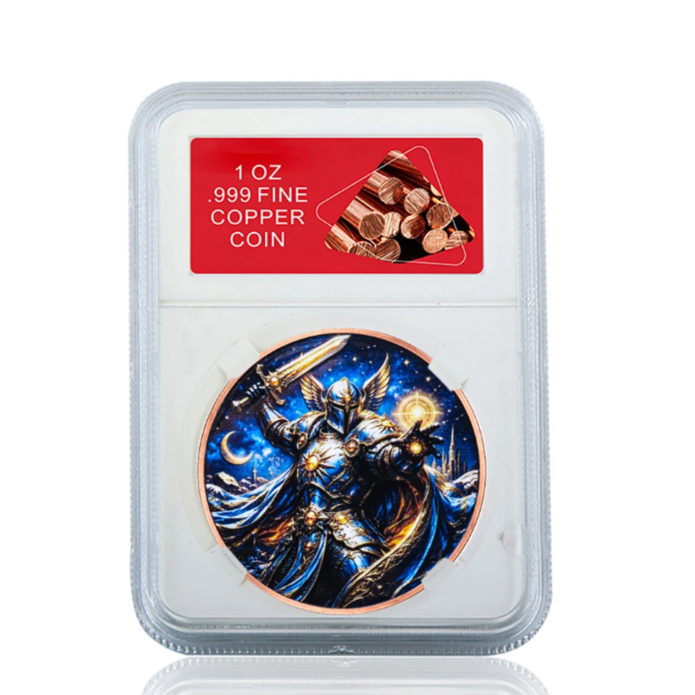Medieval Warrior Pure Copper Collectible Coin in Display Slab Archangel Knight 1 Oz .999 Fine Copper Challenge Coin Souvenirs