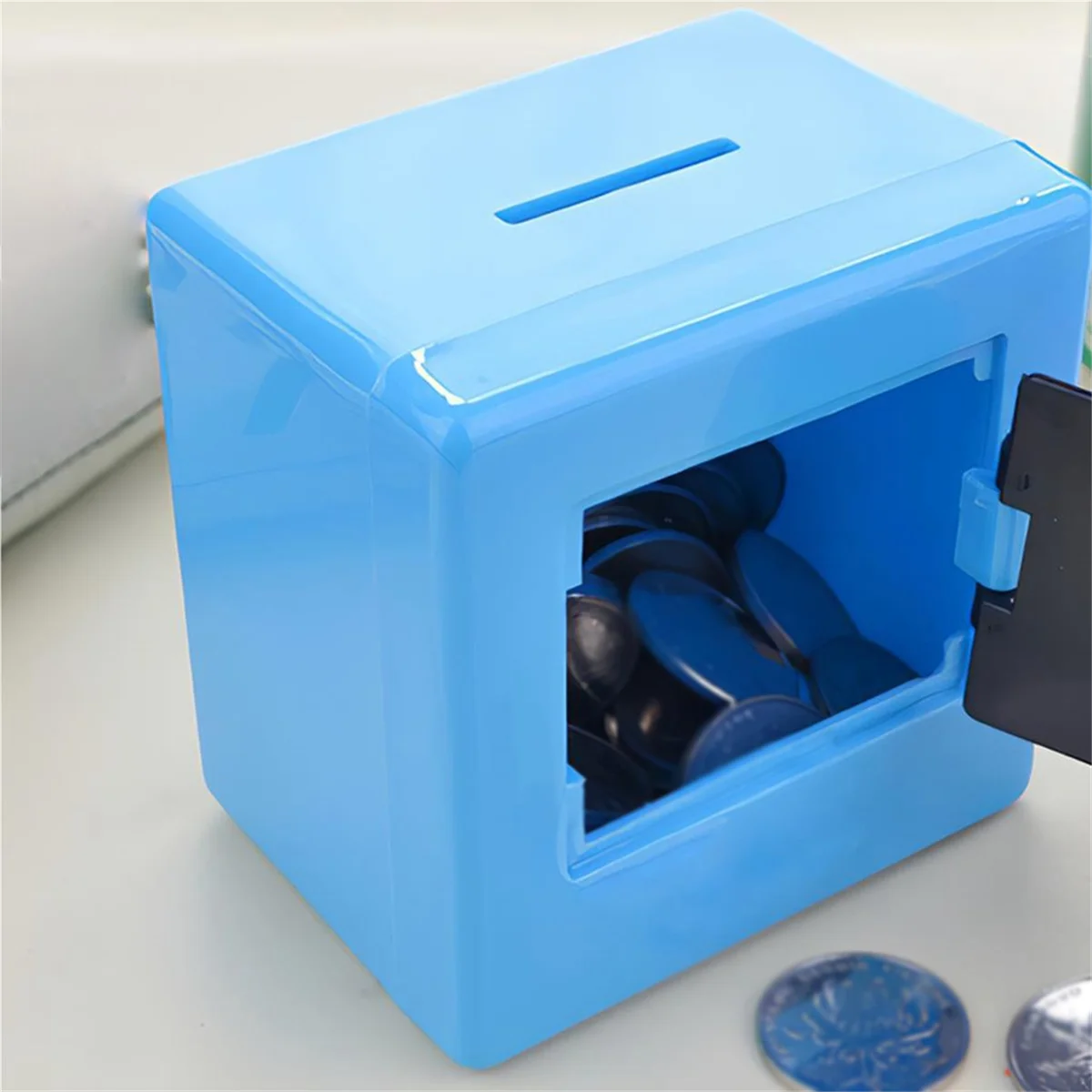 ATM Rotating Password Bank Money Box Cash Coin Saving Boxes Simulation Bank Safe Deposit Toy Children Jewelry,Blue