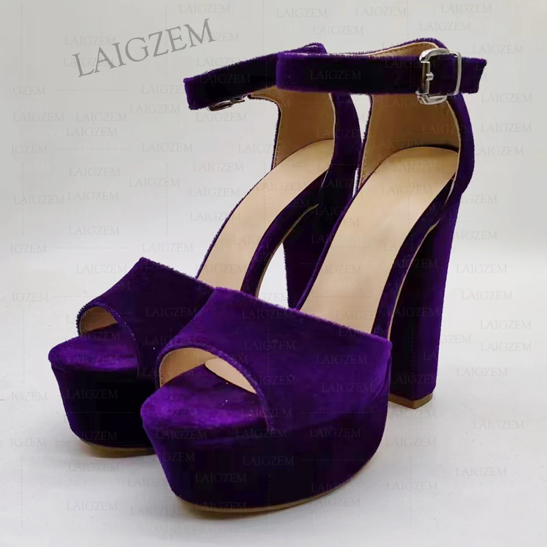 ZHIMA Women Platform Sandals Peep Toe Thick High Heels Sandals Pumps Velvet Ladies Party Prom Shoes Woman Big Size 41 43 45 48