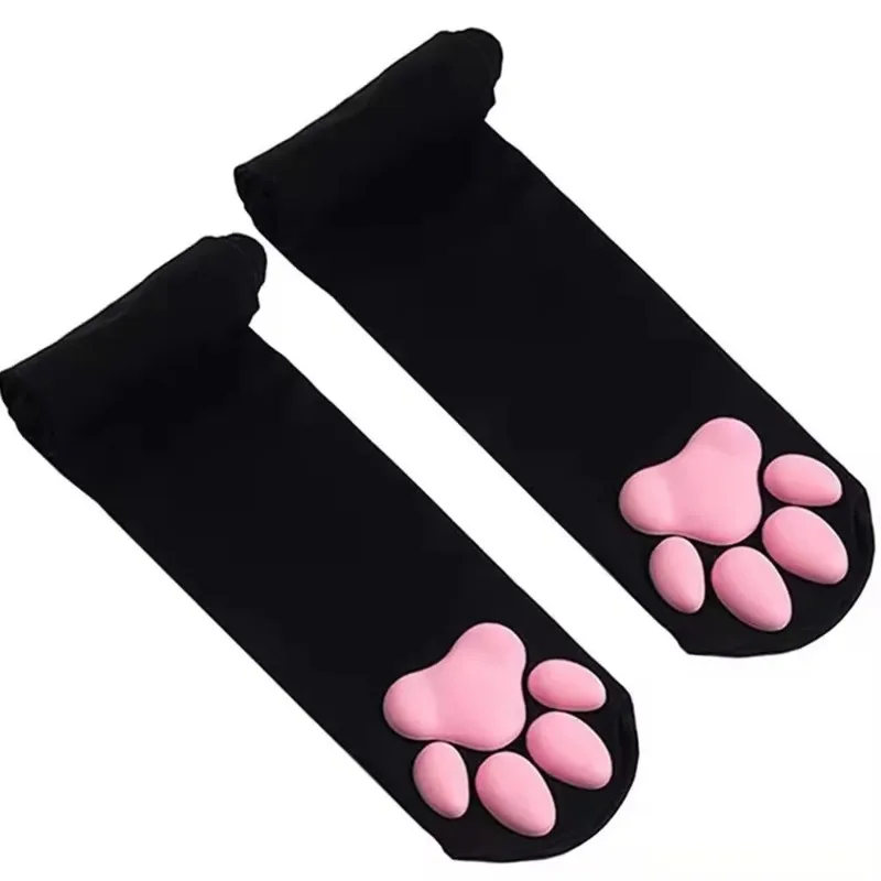 Calcetines altos hasta el muslo con diseño de pata de gato, calcetines largos cómodos para mujer, uso diario, Cosplay, fiestas, festivales