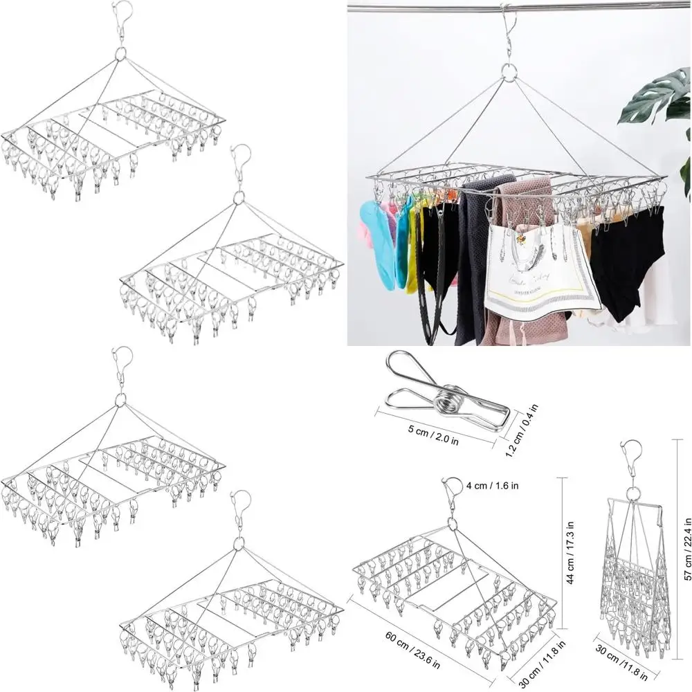 

Складная вешалка для белья из нержавеющей стали с 104, зажимами для носков, подгузников, нижнего белья, нижнего белья, шапок, масок и трав