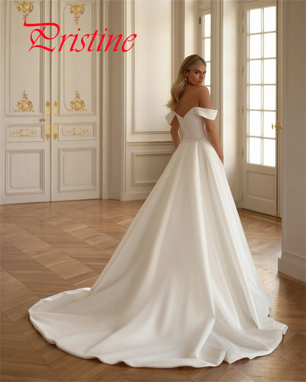 

Customized White Satin Wedding Dress Elegant Strapless Sleeveless Vestido De Novia Delicate Zipper Back Pearls Robe de mariée