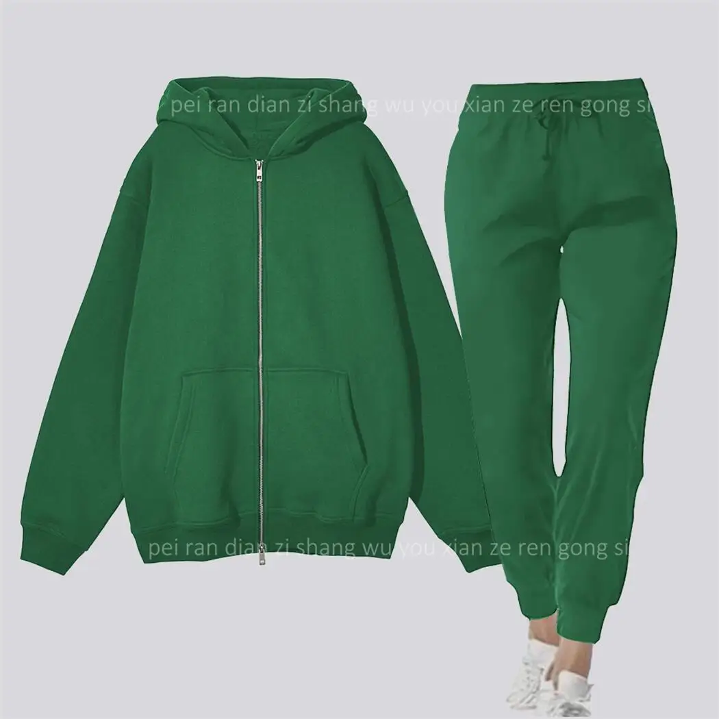 Zipper Cardigan Blank Women Hoodie And Sweatpants Two-piece outfit High Quality Clothing Chandals Famale pants Sets Sports Suit