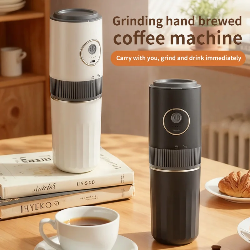 Travel-Friendly All-in-One Coffee Maker - Built-in Grinder, Handheld Espresso Machine & Mini Pour Over Cup for Home and Outdoor