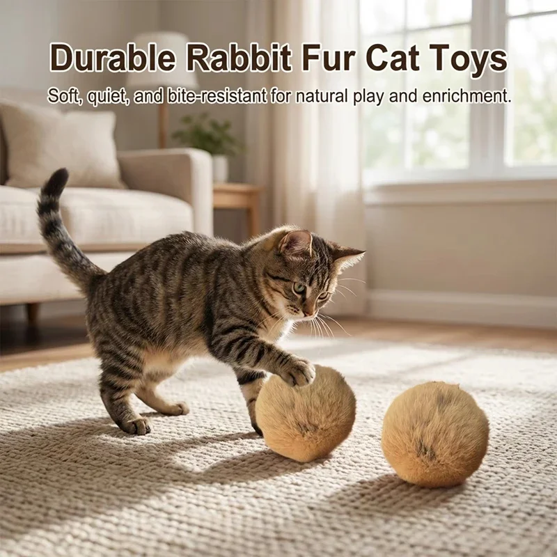 Rabbit Fur Ball Interactive Cat Toy Pet Product Containing Catnip Toy Ball Chasing Plush Toy Ball Cat Accessories 8cm