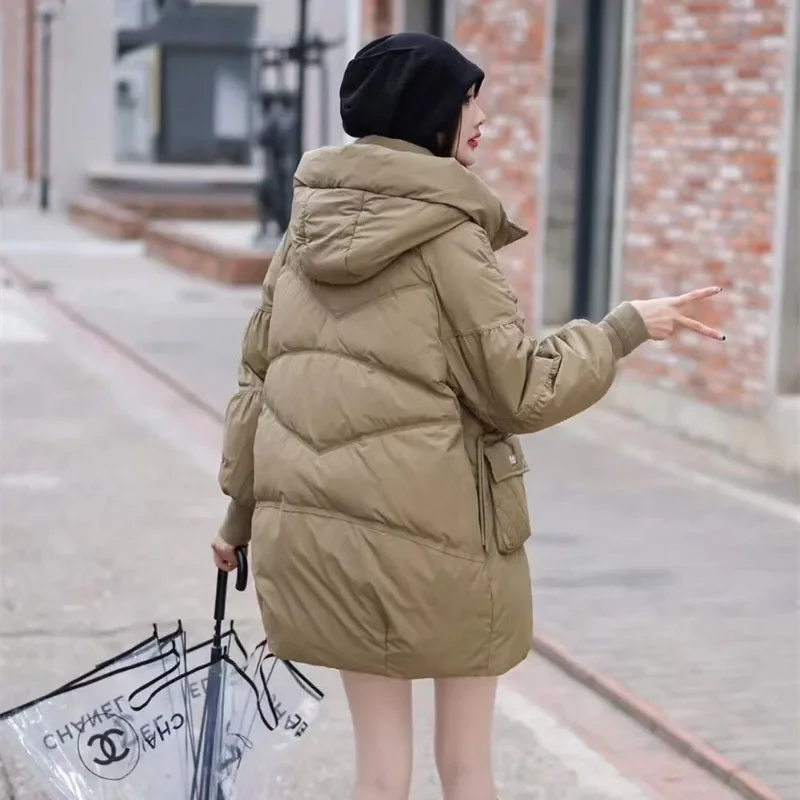 Pop Pop Hooded New Mid-Long Down Cotton Jacket For Women's Winter Clothing Loose Large Size Thick Quilted Cotton Jacket Cold Pro