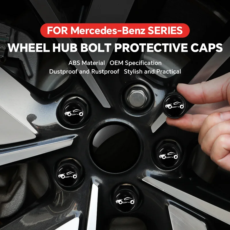 For Benz 20pcs Black Car Wheel Caps Bolts Automotive Wheel Hub Nut Protective Cap Rust Proof Waterproof Cap Tire Nut Caps