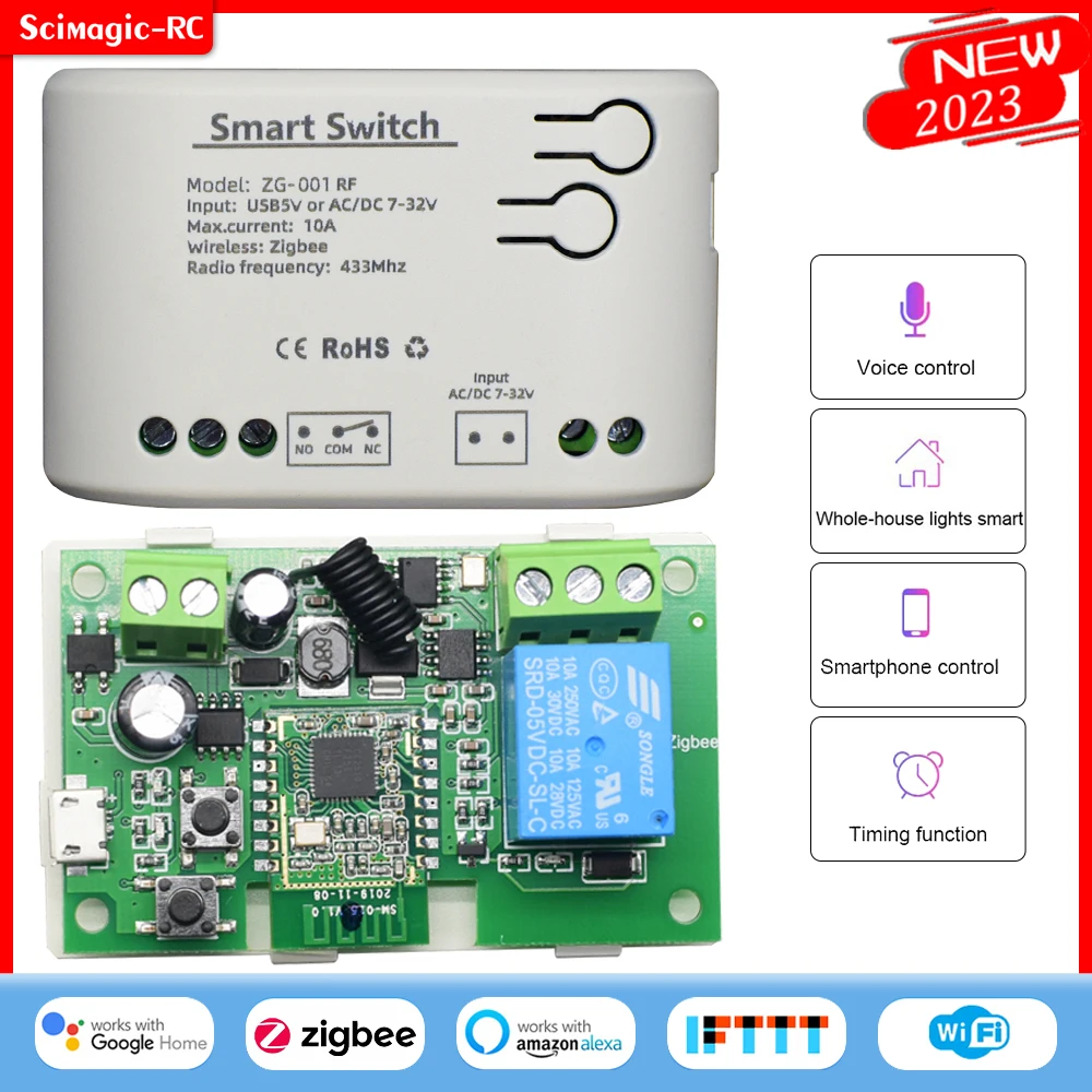 

Tuya Zigbee Smart 1CH Switch Module,DC 12V 24V 32V AC 110V 130V 220V Relay for SmartThing,2MQTT Gateway Bridge Hub RF433 Control