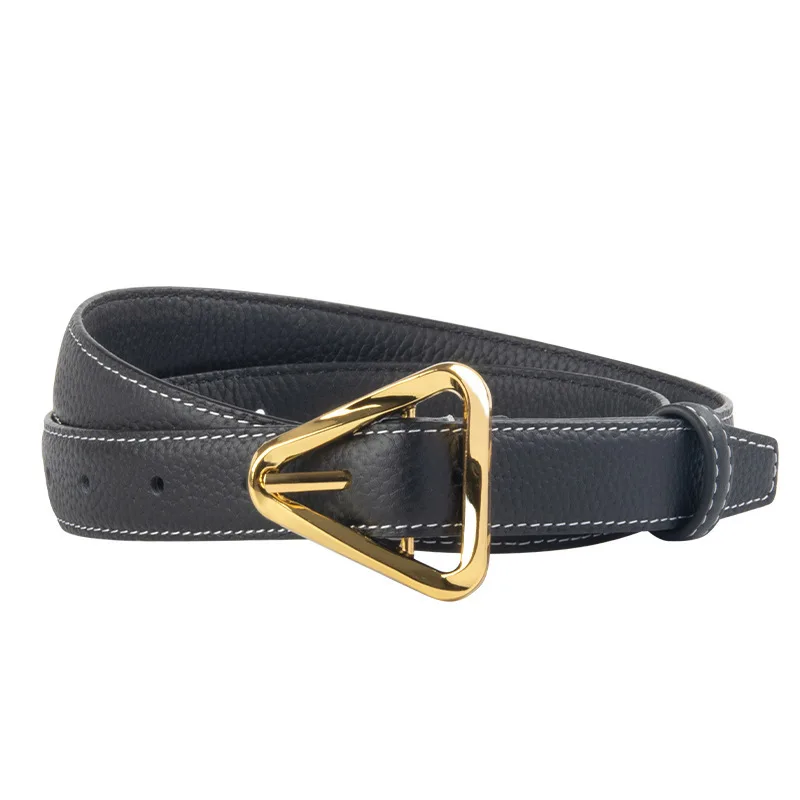 

Женский ремень из натуральной кожи в сочетании с джинсовым платьем, модный дизайн, женские брюки, ремни треугольной формы