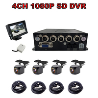 1080P 4CH FHD SD DVR Black Box 4 Channels MDVR 4pcs 2.0MP AHD RCA Camera 4.3inch Car Monitor 5Meters Cable Microphone Cheapest