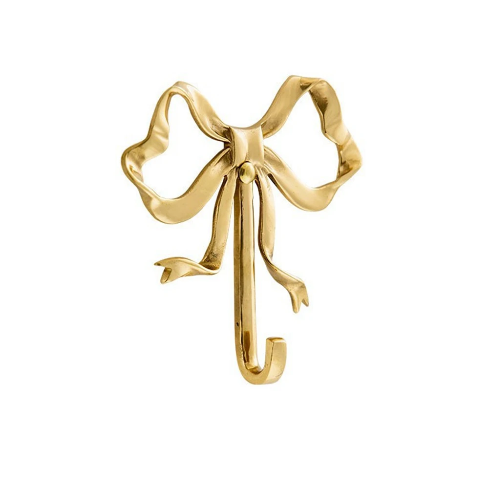 Wall Mounted Bowknot Hooks Gold Alloy Set of 4 for Home Organization Narrow Space 2.55x2.16x0.59 Inch Each Wall