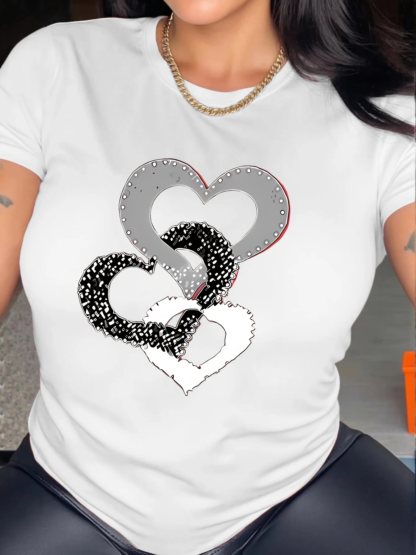 Danqiyoyo Love Ring Pattern Print Short Sleeved Round Neck Y2k Tshirt women Clothing New in Top & Tees women T-Shirt 27098