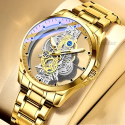 Gold Men Watch Skeleton Automatic Quartz Watch for Men Skeleton Vintage Man Watch Classic Mens Watches Waterproof Reloj Hombre