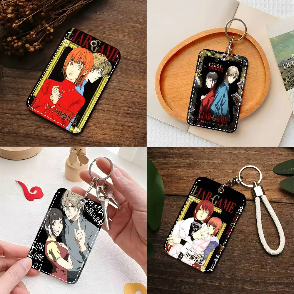 1pc Liar Game Card Case Keychain Access Card Bag Key Tag Ring Leather Card Holder Key Ring Access