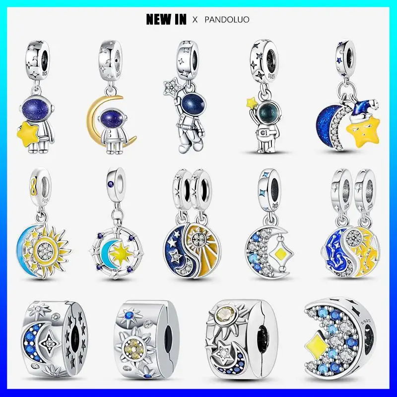 New in Star Moon Sun Series Charm Beads Fits Pandora 925 Original Bracelet For Women 925 Silver Pendant Bead Jewelry Fine Gift