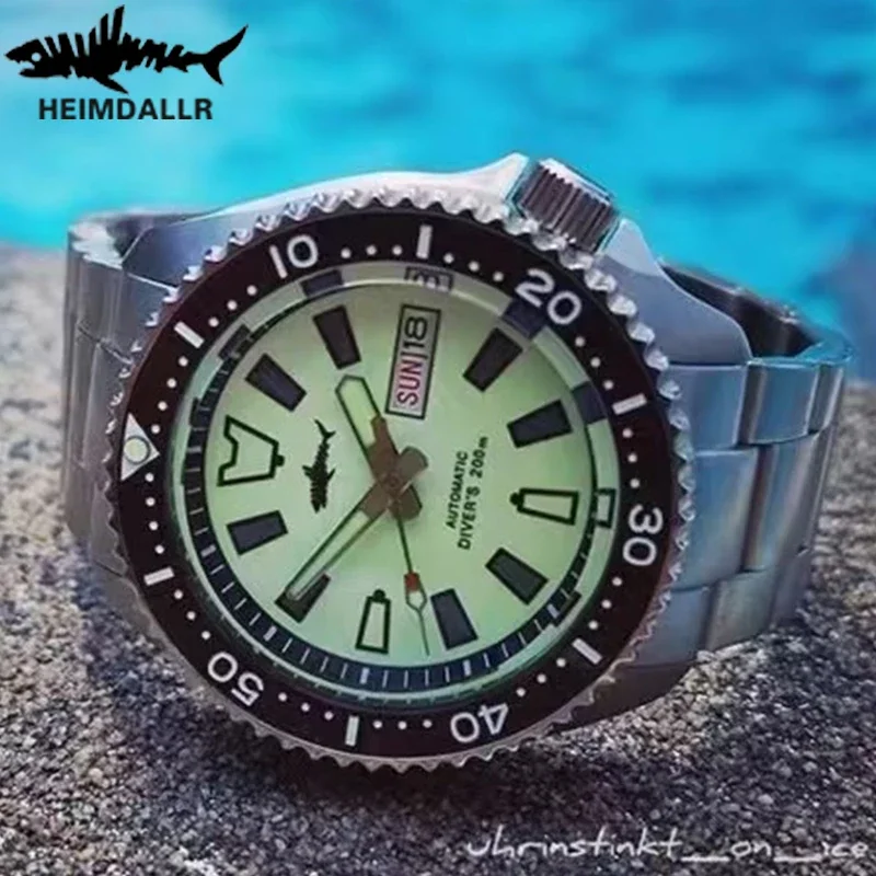 HEIMDALLR SKX007 Taucheruhr C3 Voll leuchtender 316L-Stahl, Saphirglas, 200 m wasserdicht, 42 mm NH36 automatische mechanische Herrenuhr
