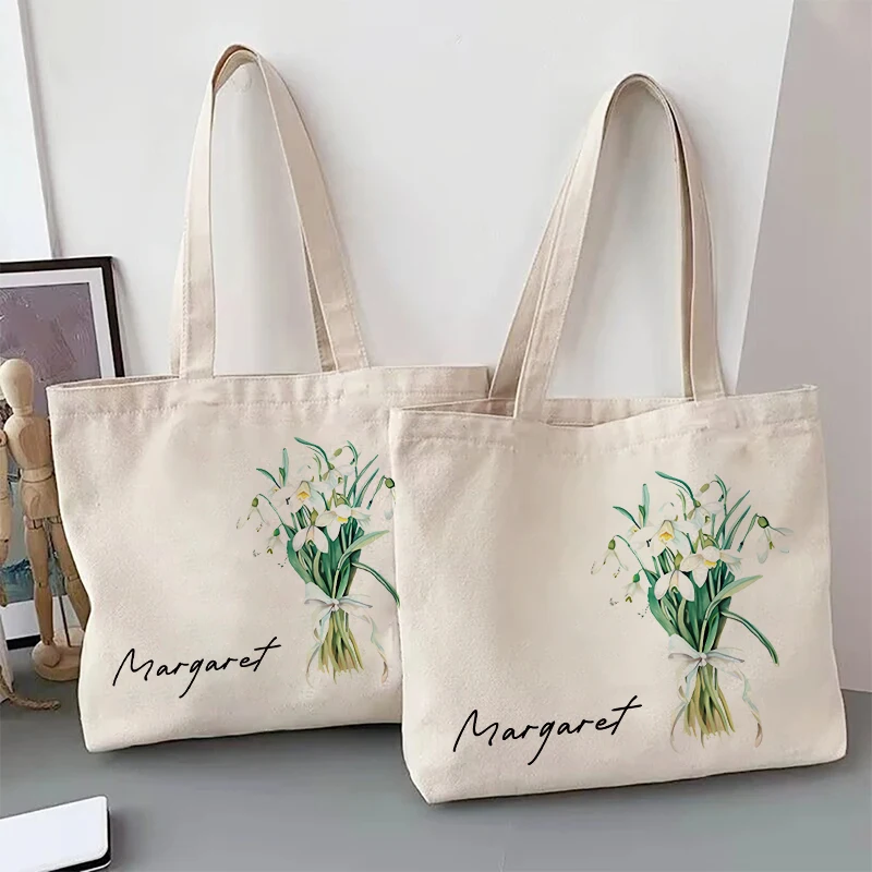 Flower Bouquet Personalized Name Handbag Travel Storage Shoulder Bag Simple Tote Bags Birthday Customize Wedding Bridesmaid Gift