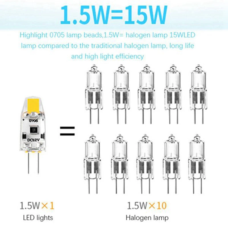 Ampoule LED COB G4 à intensité variable, angle de faisceau 1.5W pour remplacer la lampe halogène 15W (blanc chaud), 12V DC, 360 W, 6 pièces