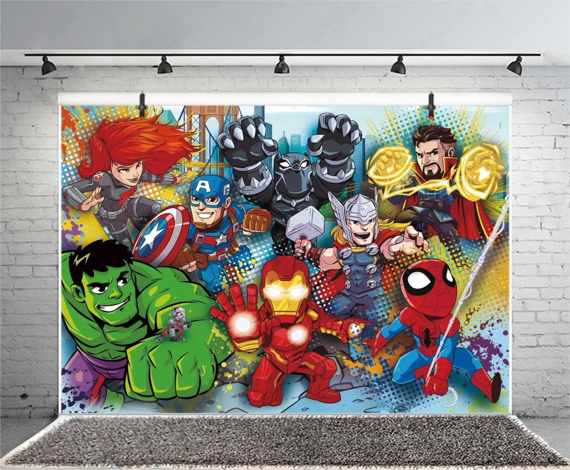 Superhero Avengers tło Spiderman Hulk chłopiec urodziny fotografia imprezowa tło Baby Shower foto budka rekwizyty studyjne Banner