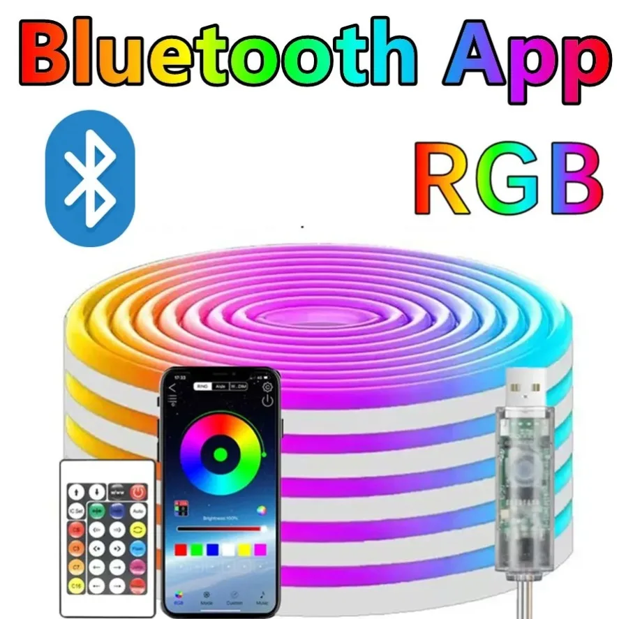 

App With Remote Control 5V USB Waterproof Neon Strip Light RGB Neon LED Strip Bluetooth RGB Strip For Indoor Outdoor Home Decor