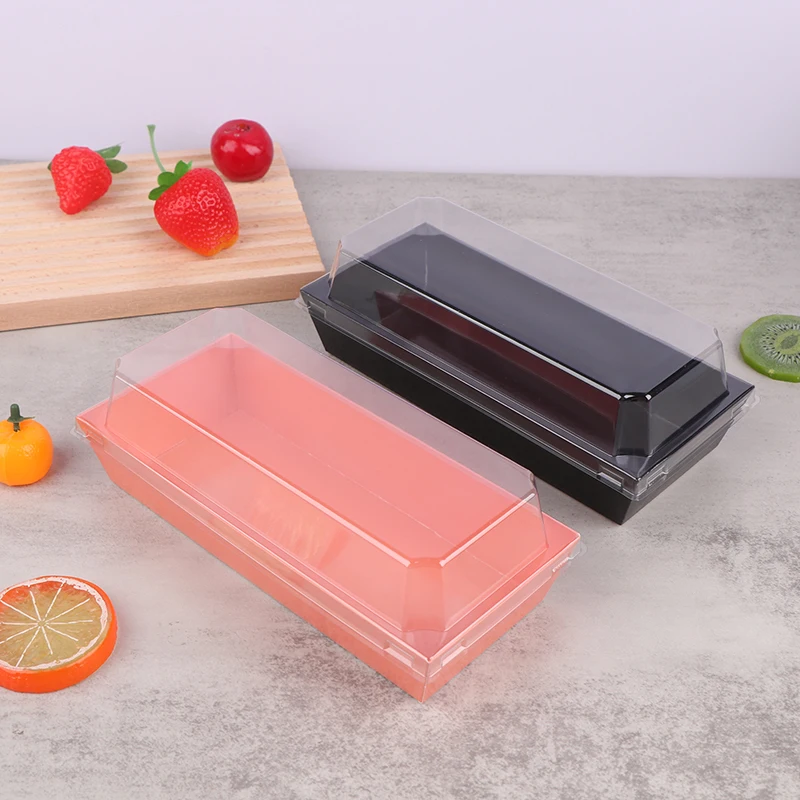 10Pcs Black Pink Fruit Cut Packing Box With Transparent Lids Sushi Box Disposable Takeaway Box Cake Bread Takeout Packing Boxes