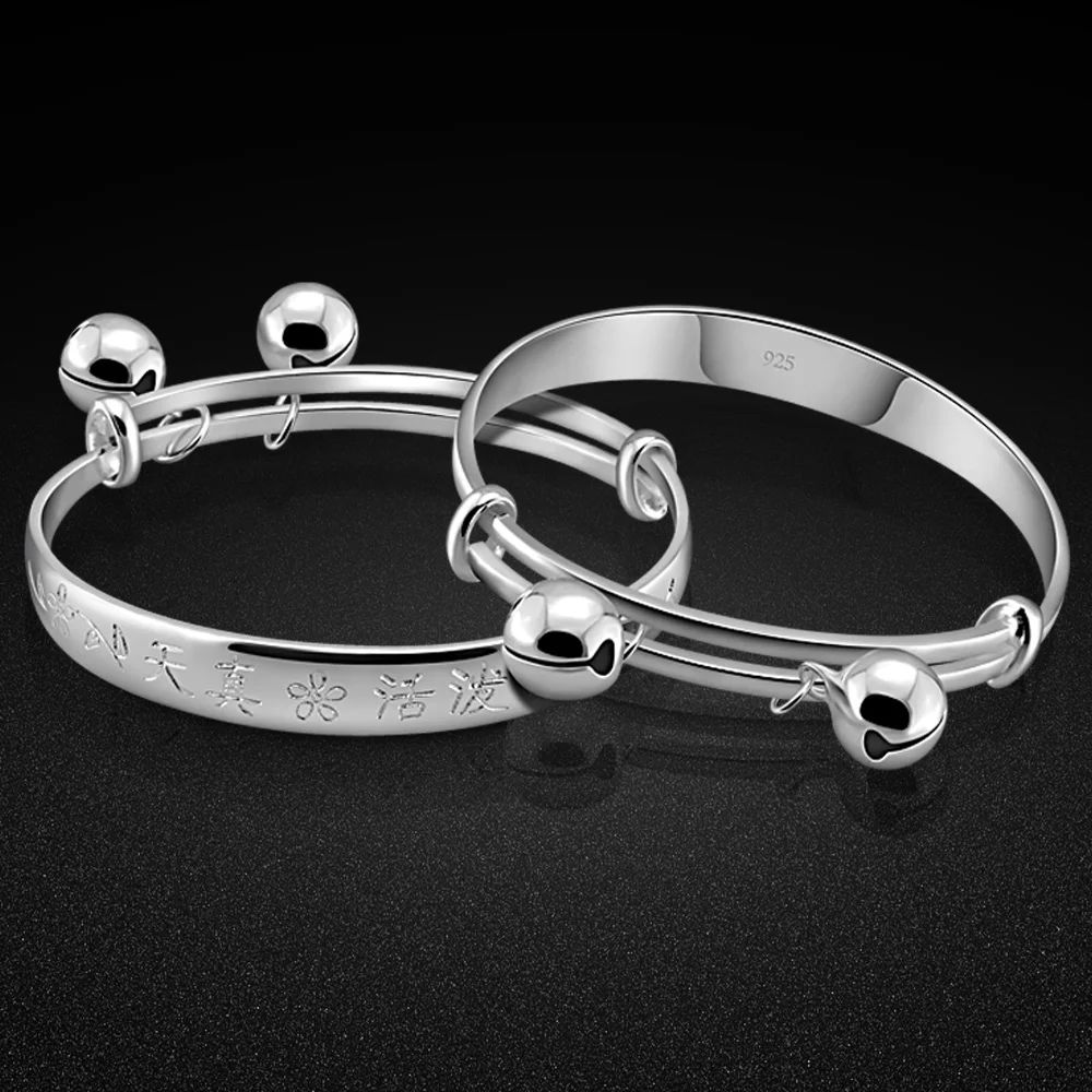 Pulsera de plata de ley 925 con cuentas para niñas, brazalete con cadena fina, regalo de aniversario, bendiciones chinas, bautismo infantil