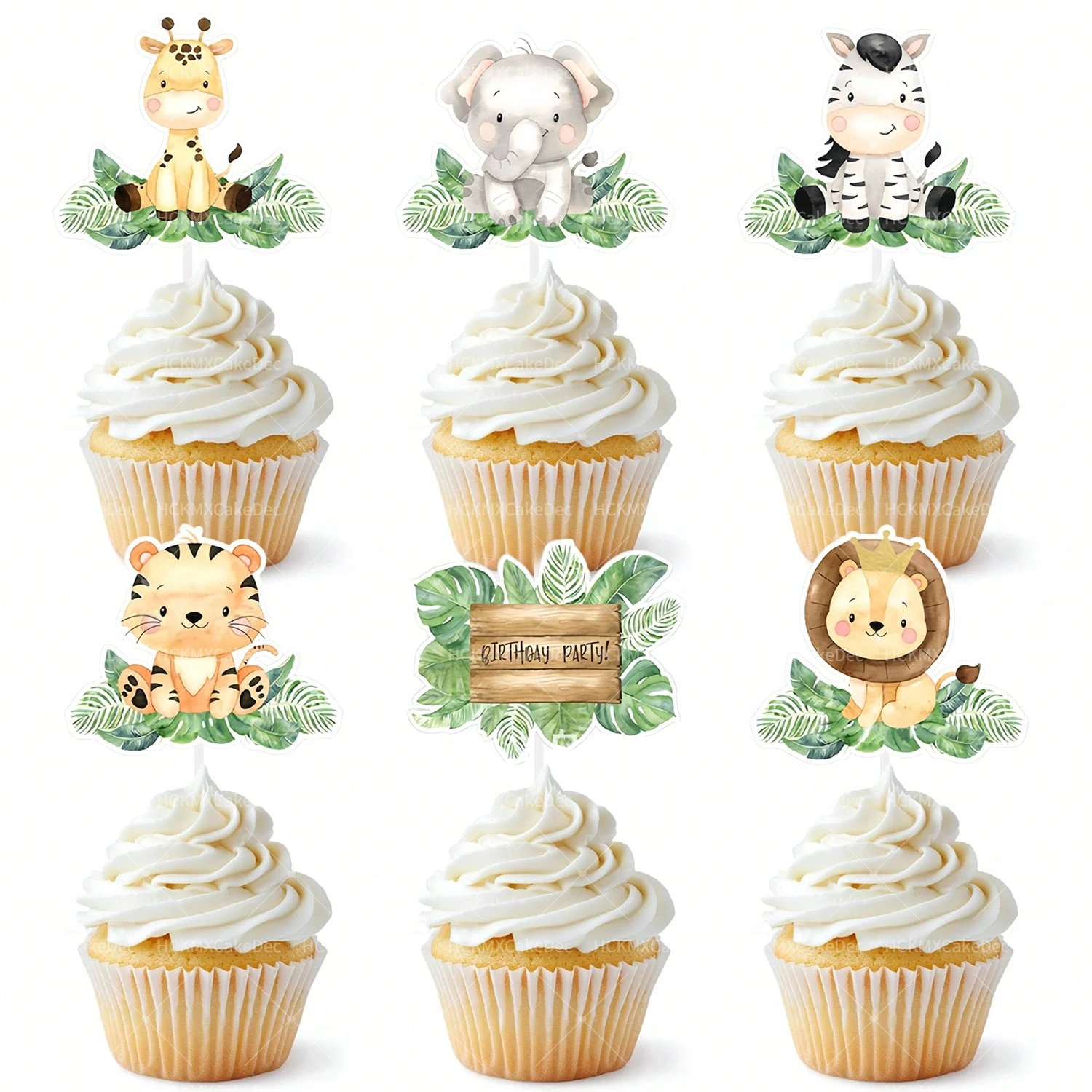 1set Dschungel Tier Cupcake Alles Gute Zum Geburtstag Kuchen Topper Party Dekorationen für Baby Dusche Wild One Safari Geburtstag Party Suppiles
