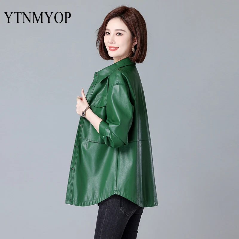 Spring And Autumn Clothing  Belt Slim Fashion Leather Coat Woman Outwear High Quality M-3XL Loose Jacket Suede