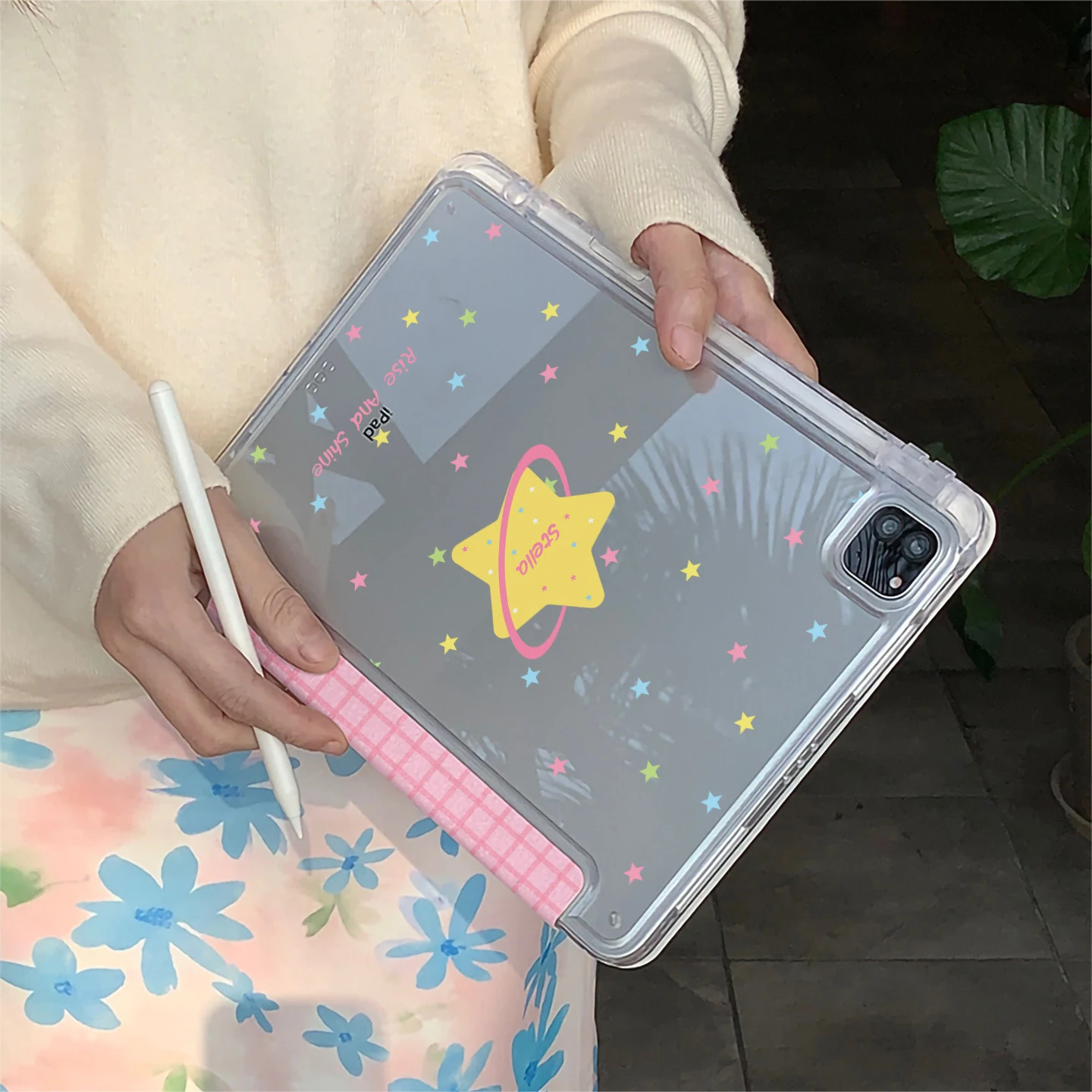 Simple Cute Colorful Star Girl Y2K Tablet Case For iPad Pro 11 12.9 13 A16 M2 M4 M3 M5 5/6/7/8/9/10/11th Mini Air 3 4 5 6 Cover