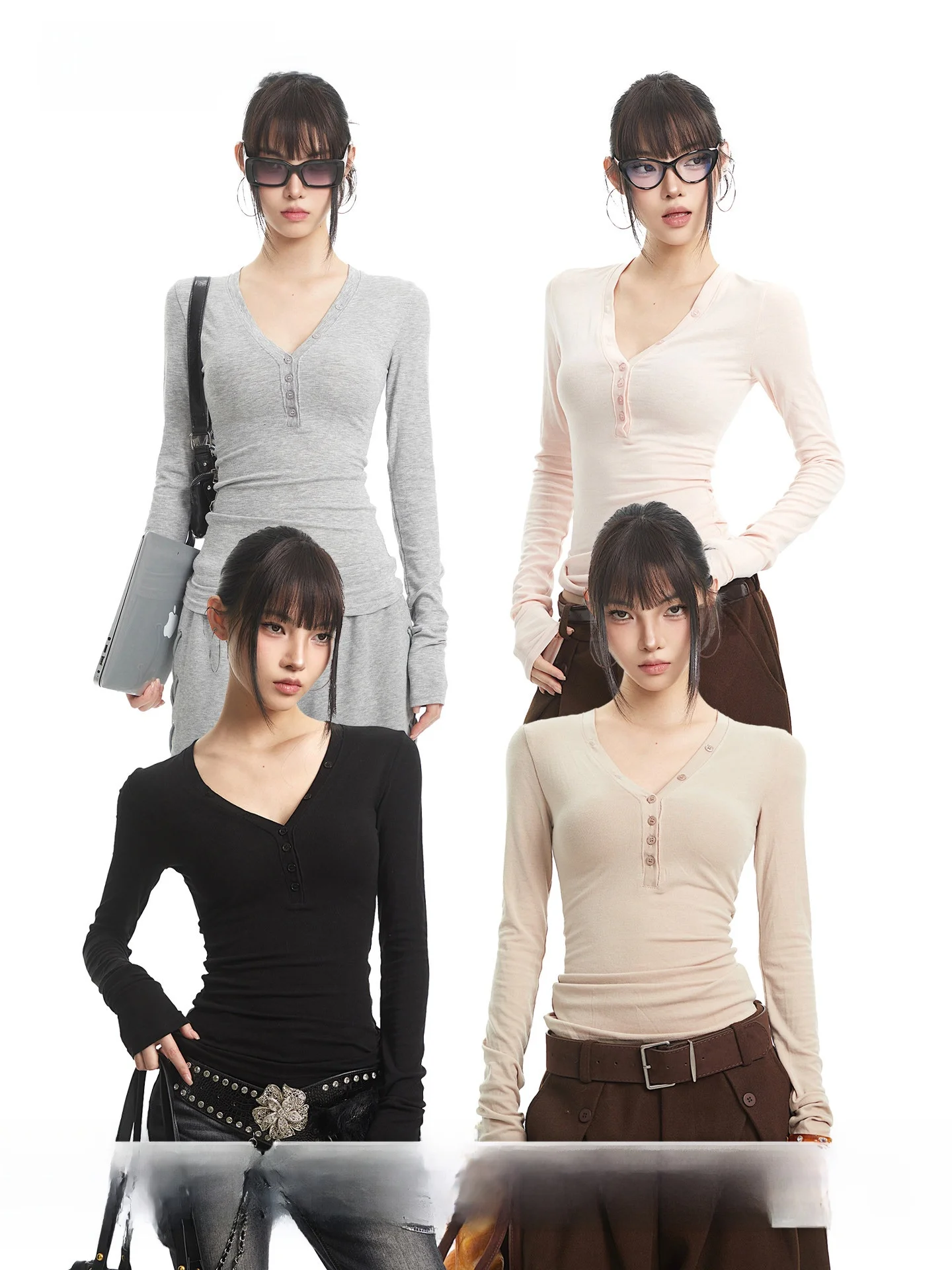 

UNCMHISEX American Sle Hot Girl Bla Slim Long Sve T-irt Женская осенне-зимняя облегающая футболка с длинным рукавом, базовая модель для ношения под одеждой