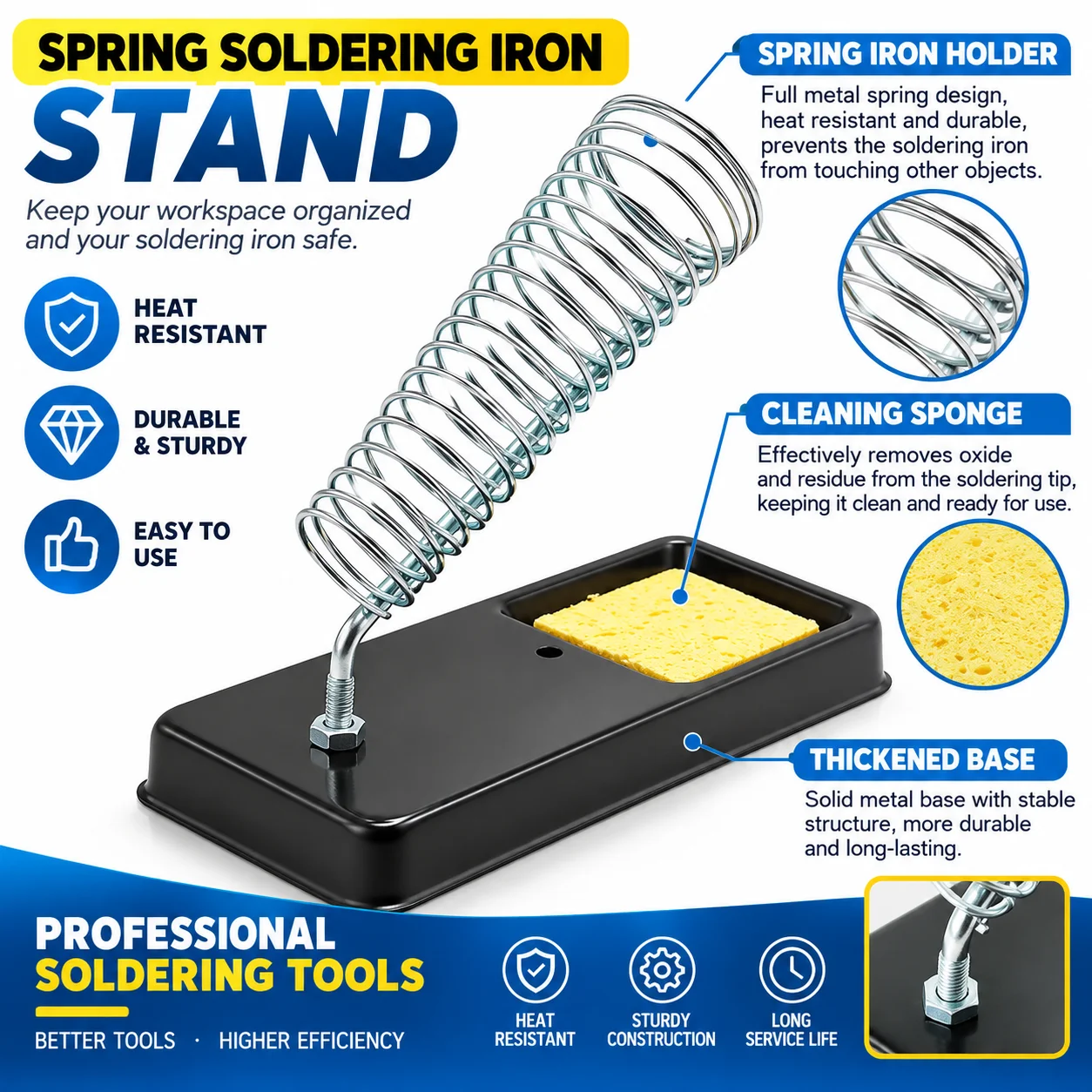 Soldering Iron Stand Metal Holder with Cleaning Sponge Heat Resistant Stable Base Welding Soldering Station Support Repair Tool