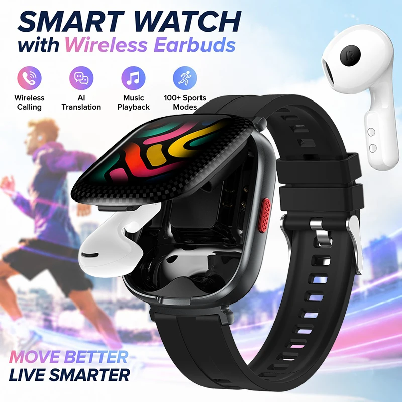 TWS 2-in-1 smartwatch and headphones, 1.88 high-definition display screen and zinc alloy casing, AI translation function, suppor